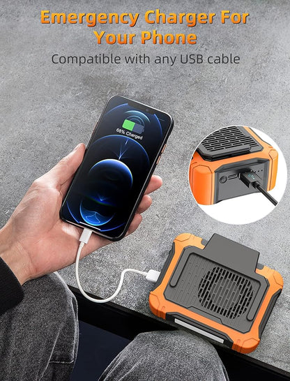 10000mAh Waist Clip Fan with Solar Panel – 30H Runtime, LED Light, Hands-Free Cooling