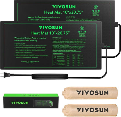 VIVOSUN 2-Pack Heavy Duty Waterproof Seedling Heating Mat – 10x20.7 Inch Hydroponic Heat Mat (MET Standard)