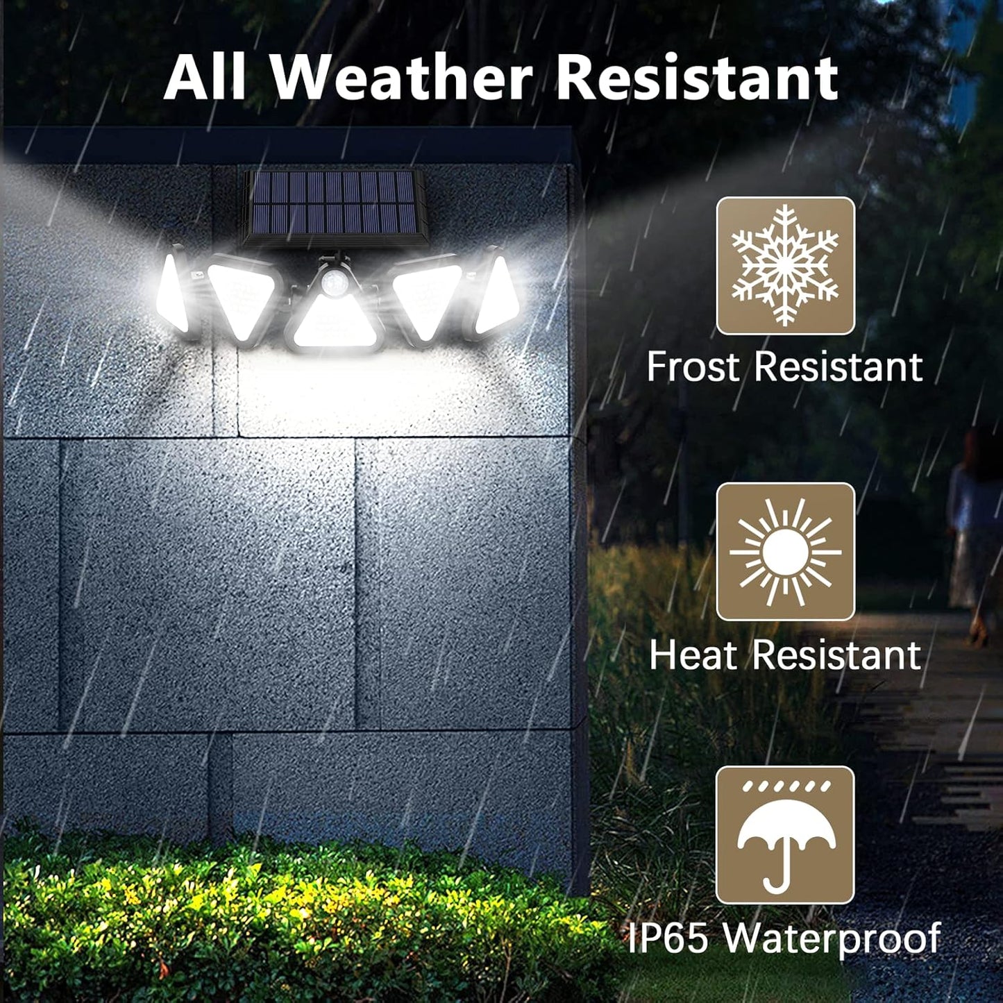 Solar Outdoor Flood Lights – 306 LED, 5 Adjustable Heads, Motion Sensor