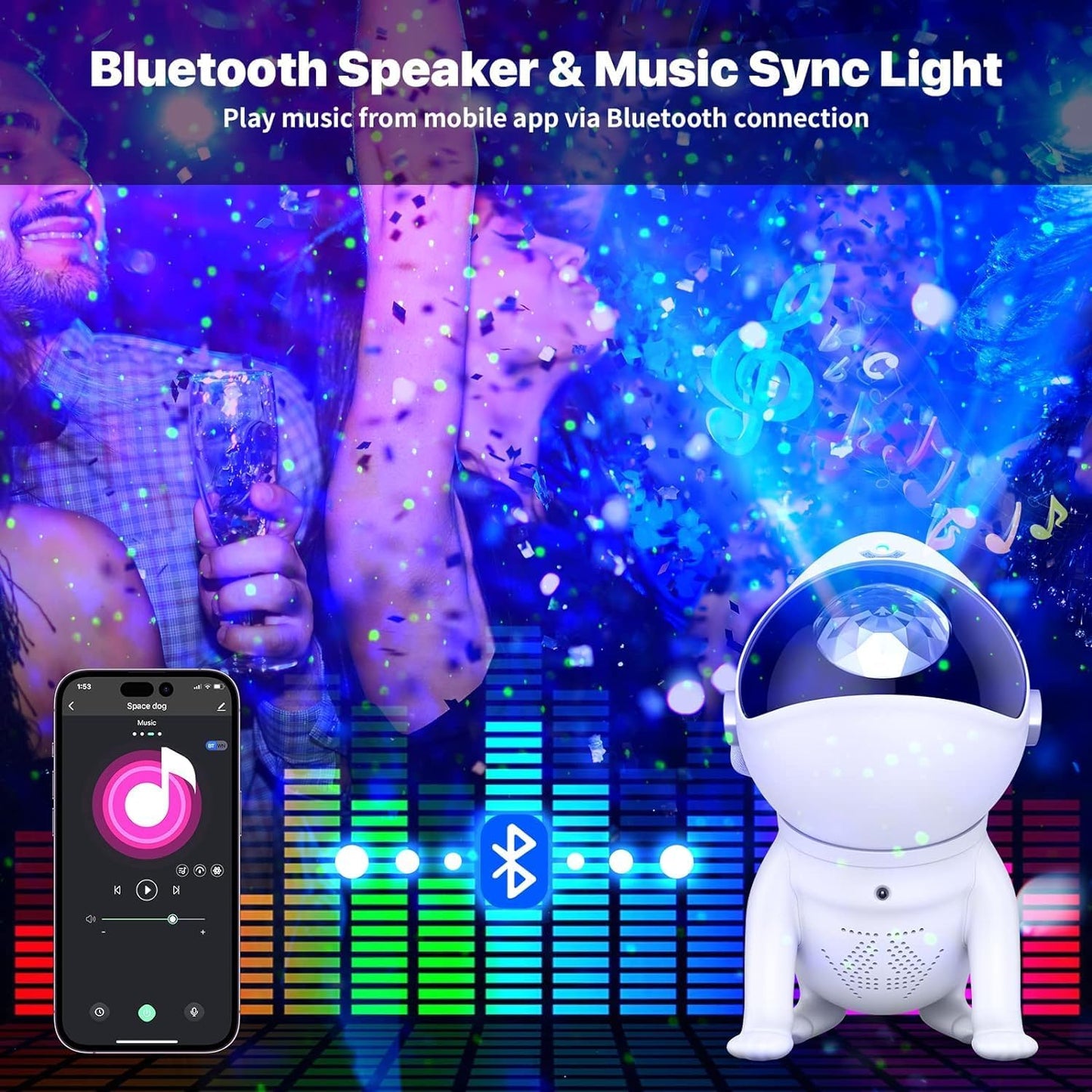 Galaxy Projector Night Light – Space Dog Star Projector with Bluetooth Speaker