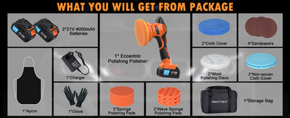 Cordless Car Buffer Polisher Kit – 21V Dual Battery, Touchscreen, 8-Speed