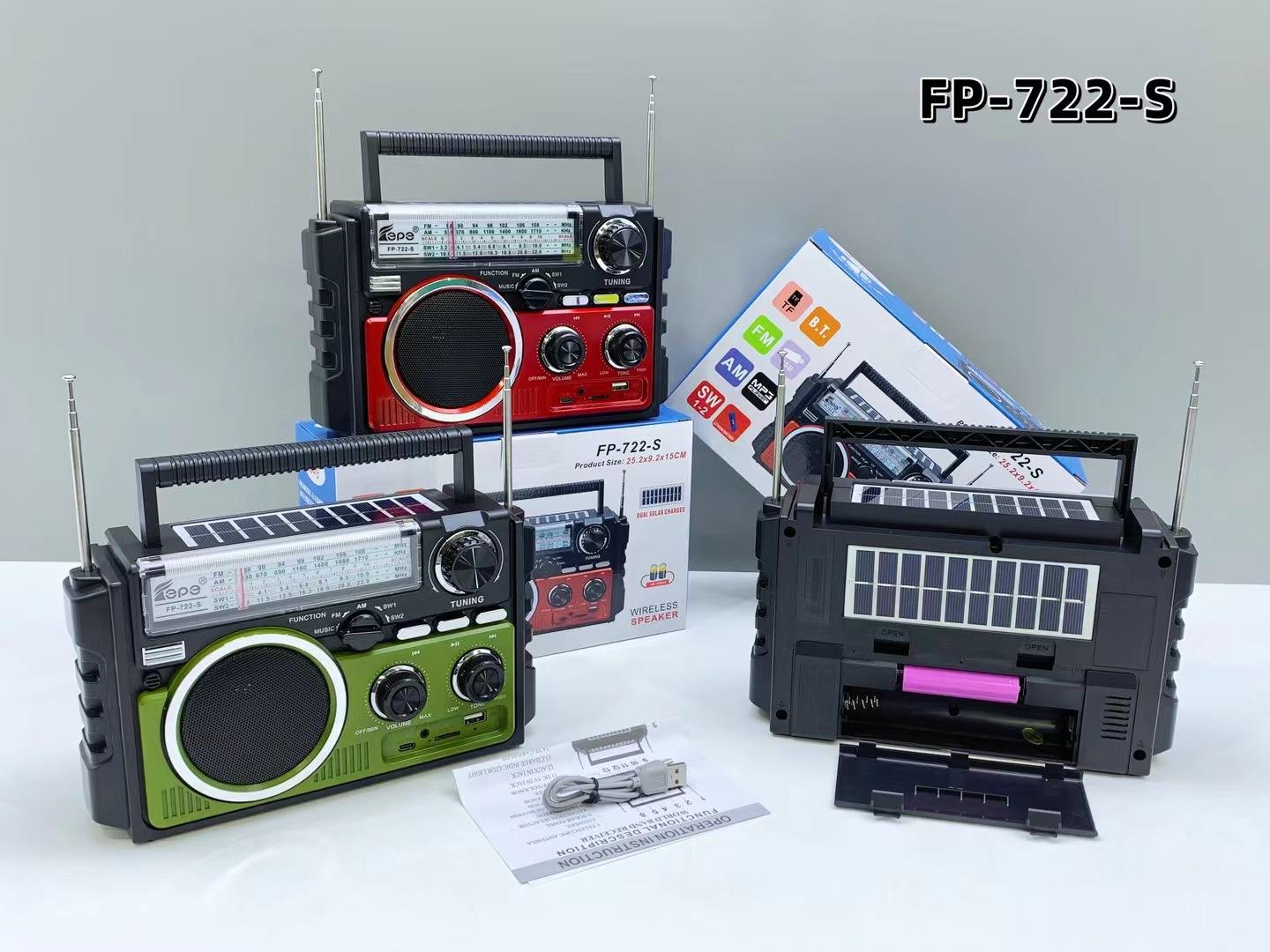 Dual Solar Speaker FP-722-S – AM/FM/SW Radio with Bluetooth & Subwoofer