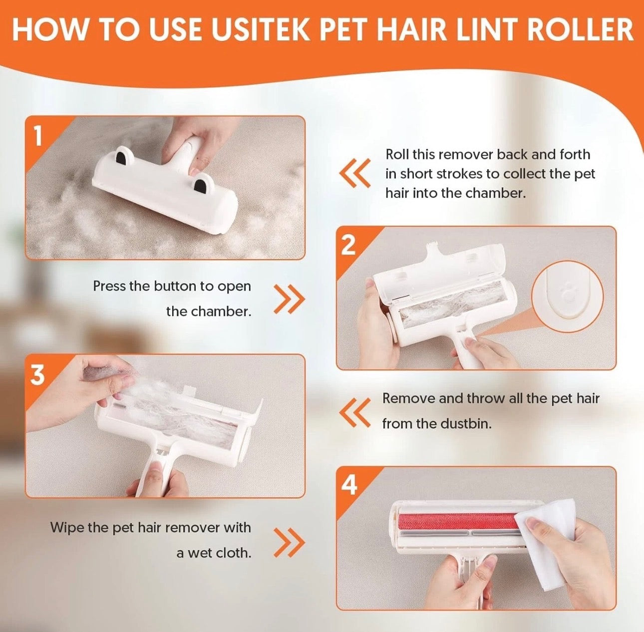 Usitek Pet Hair Remover Roller & Grooming Gloves Kit – Reusable Fur Cleaning & Grooming Set
