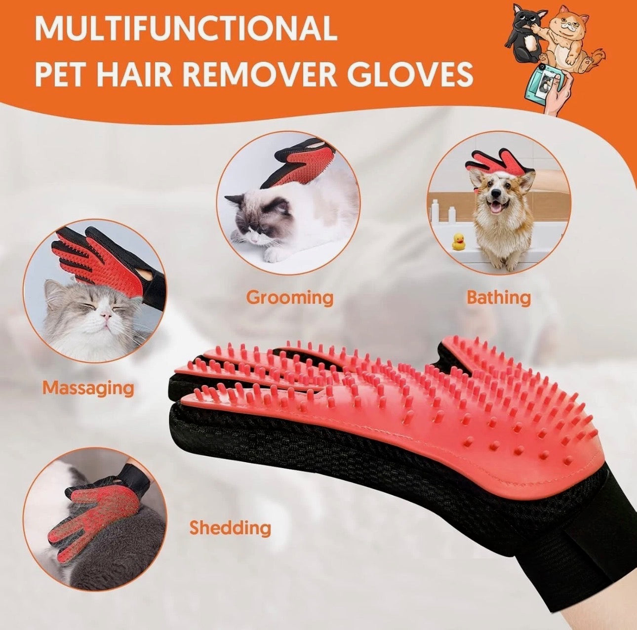 Usitek Pet Hair Remover Roller & Grooming Gloves Kit – Reusable Fur Cleaning & Grooming Set