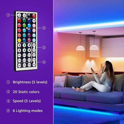 32.8ft RGB LED Strip Lights Kit – Color Changing with Remote & Full Installation Kit
