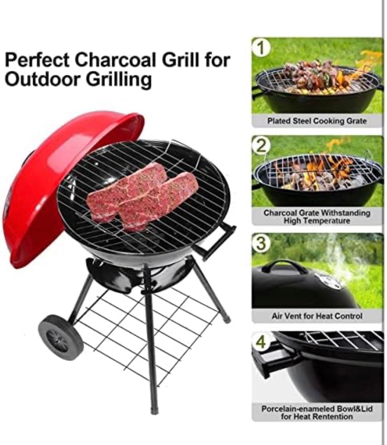17-Inch Portable Charcoal Barbecue Kettle Grill