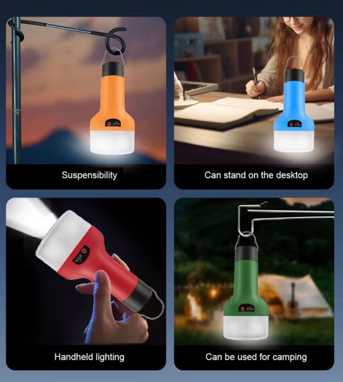 15W USB Rechargeable Emergency Flashlight – E27 Lamp Head – Type-C Charging – High Brightness