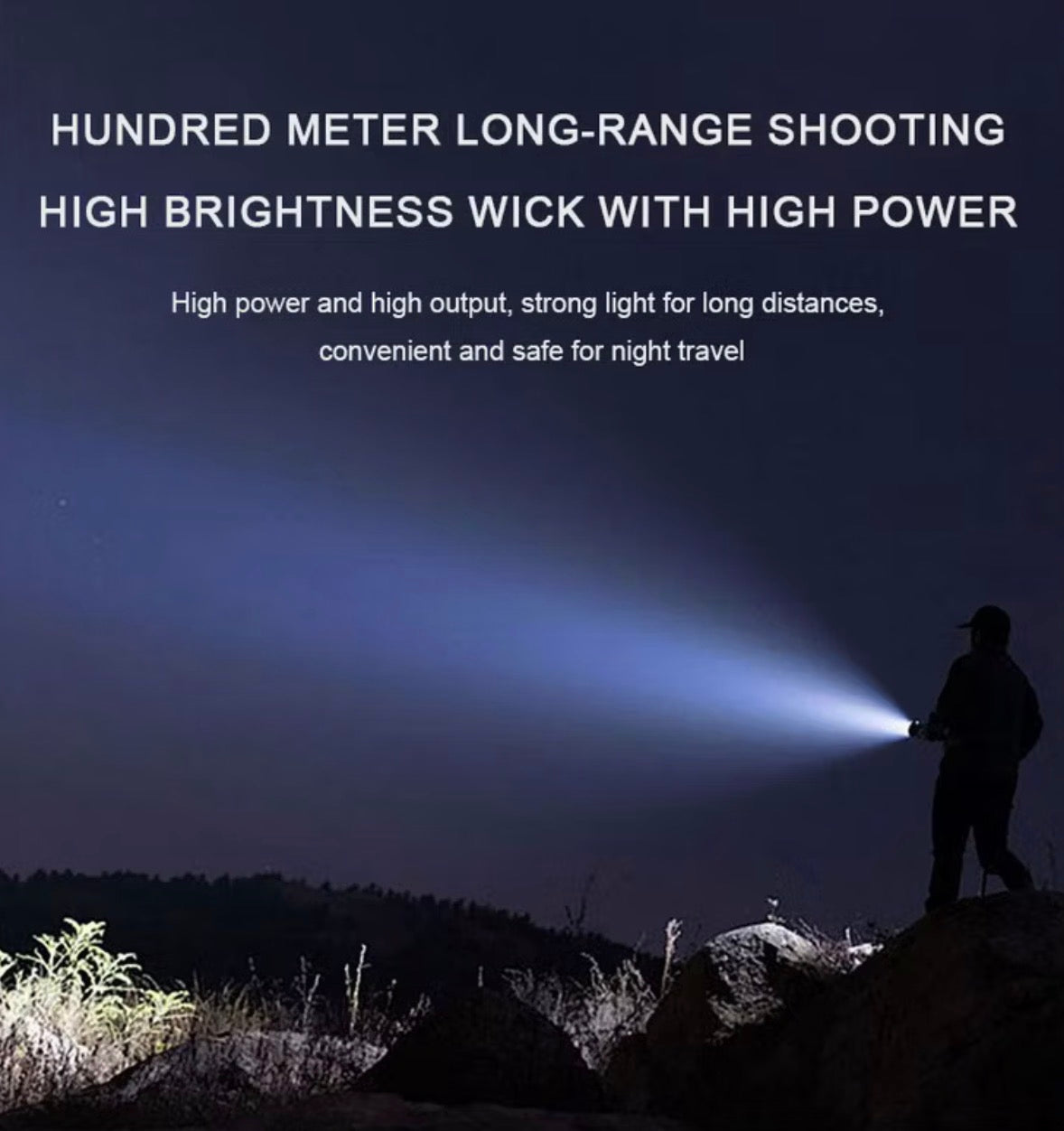 15W USB Rechargeable Emergency Flashlight – E27 Lamp Head – Type-C Charging – High Brightness