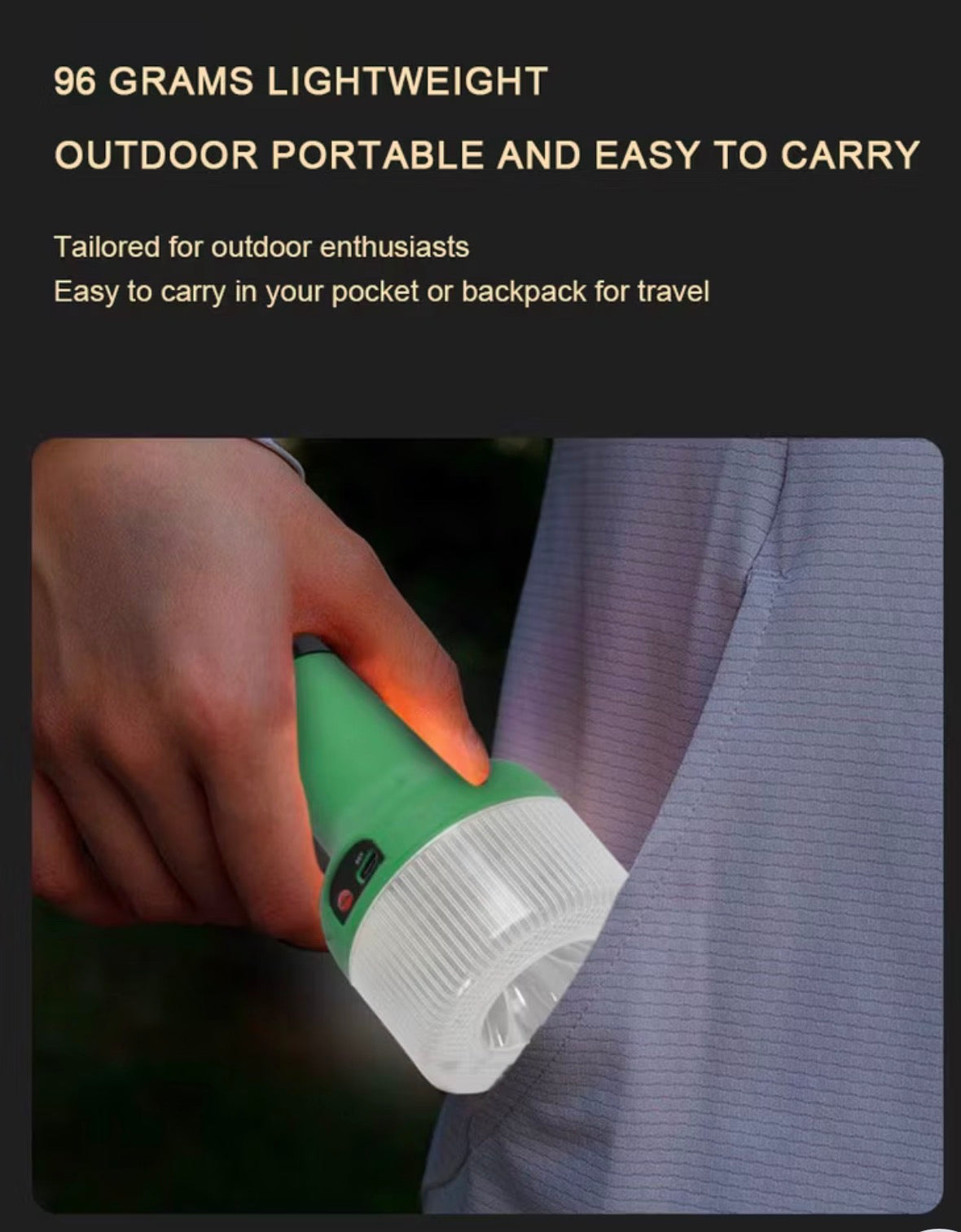 15W USB Rechargeable Emergency Flashlight – E27 Lamp Head – Type-C Charging – High Brightness