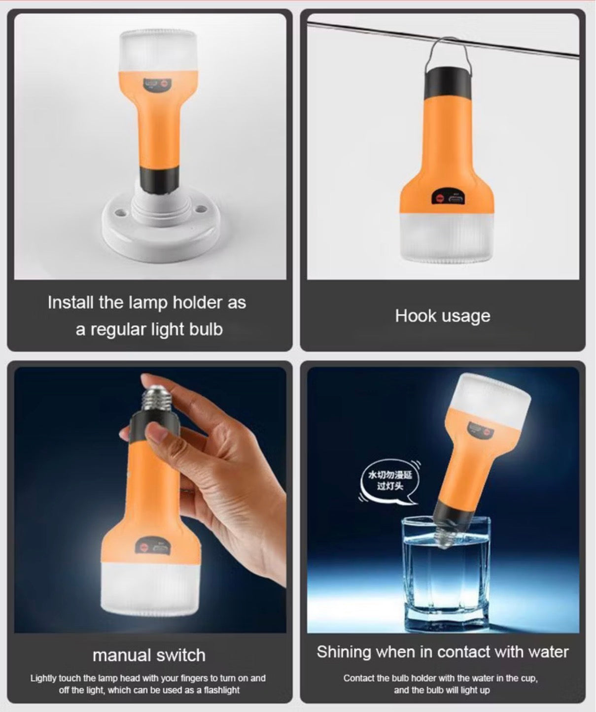 15W USB Rechargeable Emergency Flashlight – E27 Lamp Head – Type-C Charging – High Brightness