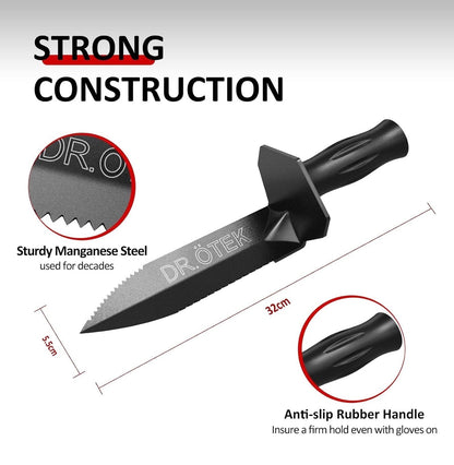 Heavy Duty Metal Detecting Shovel – Double Serrated Manganese Steel Digging Tool with Belt Sheath