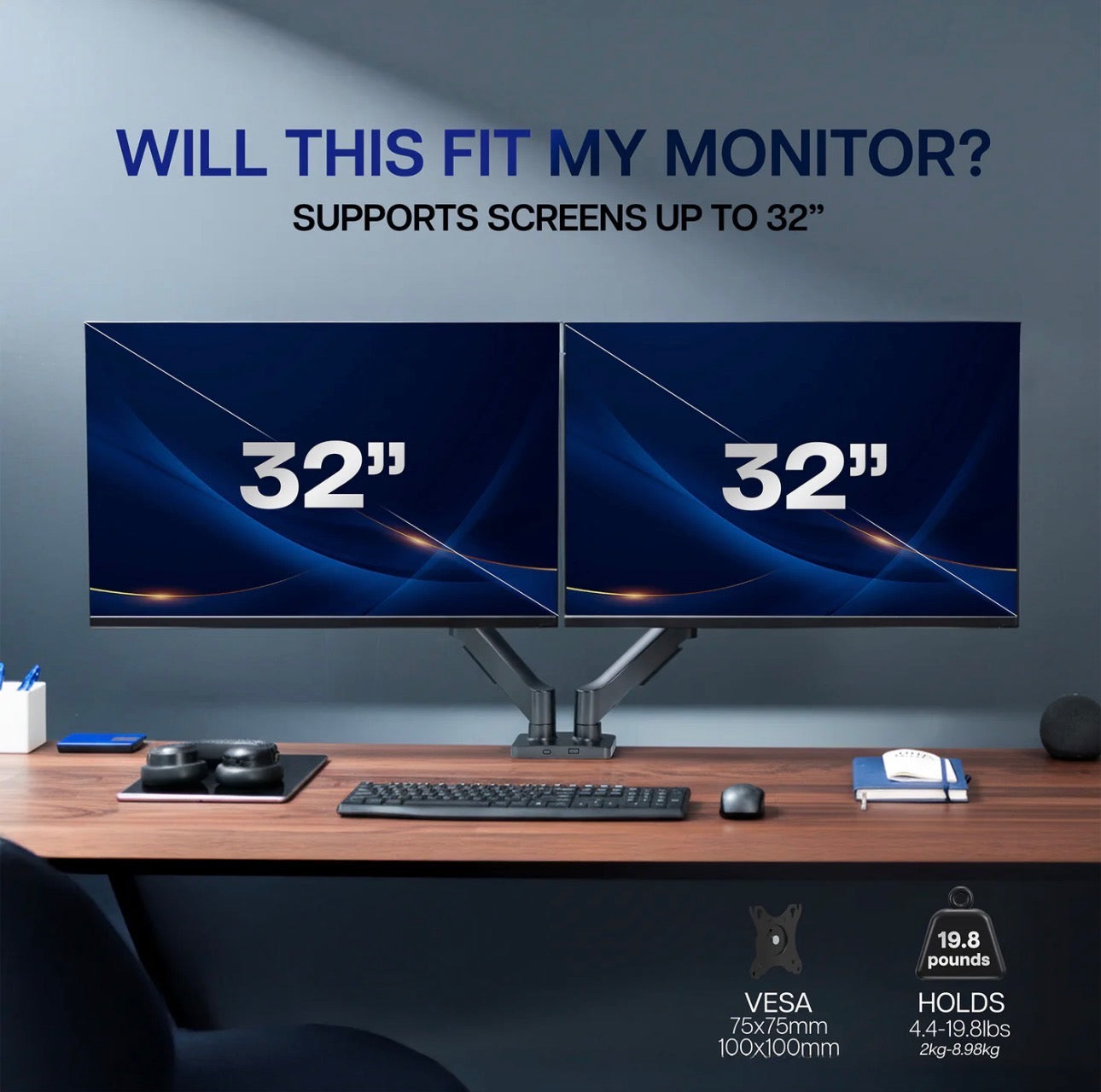 Dual Monitor Desk Mount Mechanical Arm – Fits 17" to 32" Screens