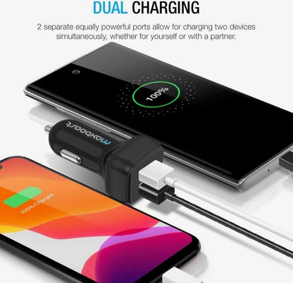 Maxboost Dual USB Car Charger 24W 4.8A Fast Charging Adapter – Black & White