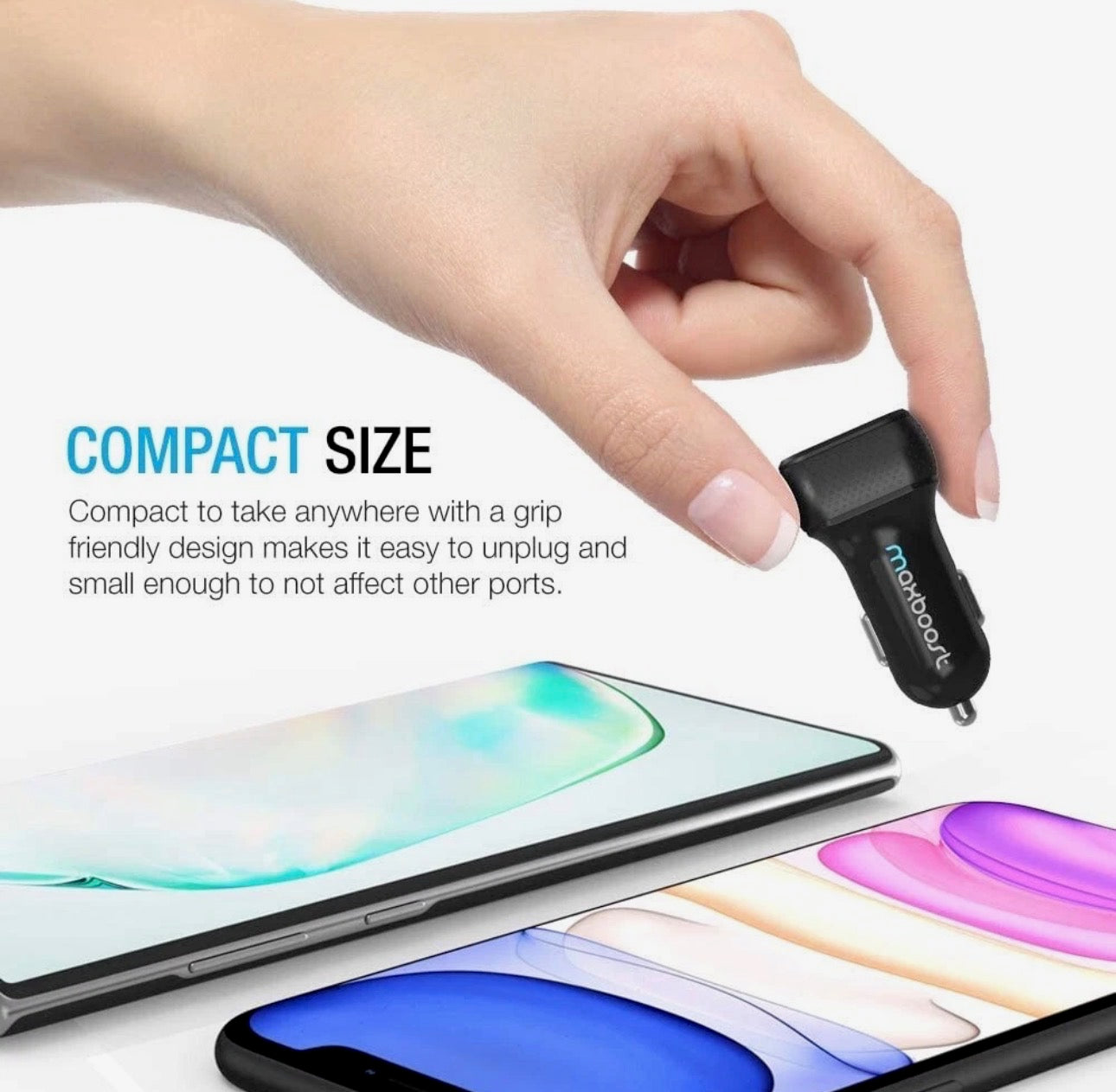 Maxboost Dual USB Car Charger 24W 4.8A Fast Charging Adapter – Black & White