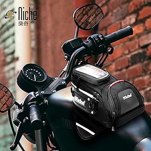 Niche NMO-2216 Magnetic Motorcycle Tank Bag – Waterproof Expandable Saddle Bag with Touchscreen Phone Pocket