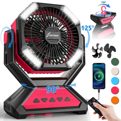 20000mAh Rechargeable Portable Fan with LED Light, Remote & Power Bank