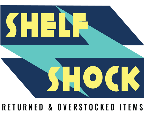 Logo for 'Shelf Shock' with geometric design on a white background