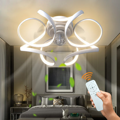 Bladeless Ceiling Fan with LED Light – Flush Mount, Remote Control (Black or White)