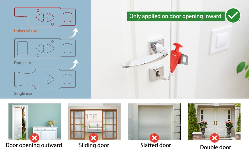 Portable Door Lock for Travel & Home Security – Red