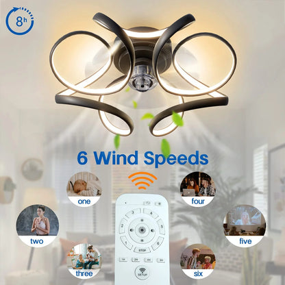 Bladeless Ceiling Fan with LED Light – Flush Mount, Remote Control (Black or White)