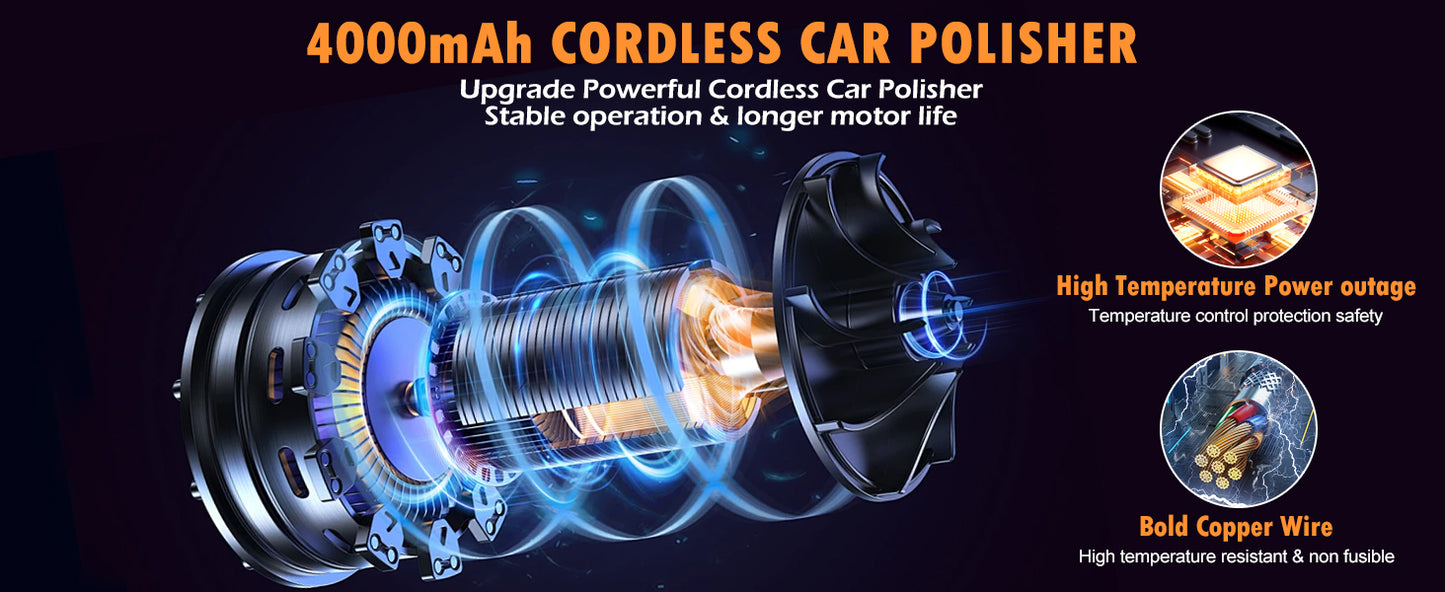 Cordless Car Buffer Polisher Kit – 21V Dual Battery, Touchscreen, 8-Speed