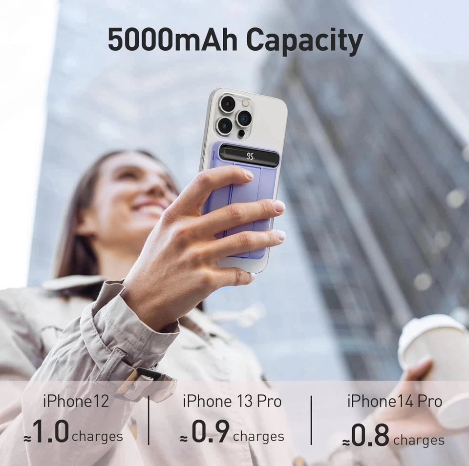 iWALK MAG-X Magnetic Wireless Power Bank with Stand – 5000mAh MagSafe Portable Charger with LED Display