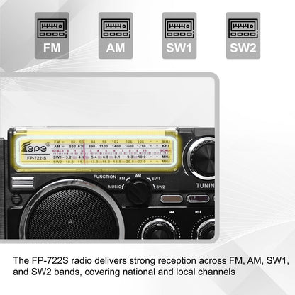 Dual Solar Speaker FP-722-S – AM/FM/SW Radio with Bluetooth & Subwoofer
