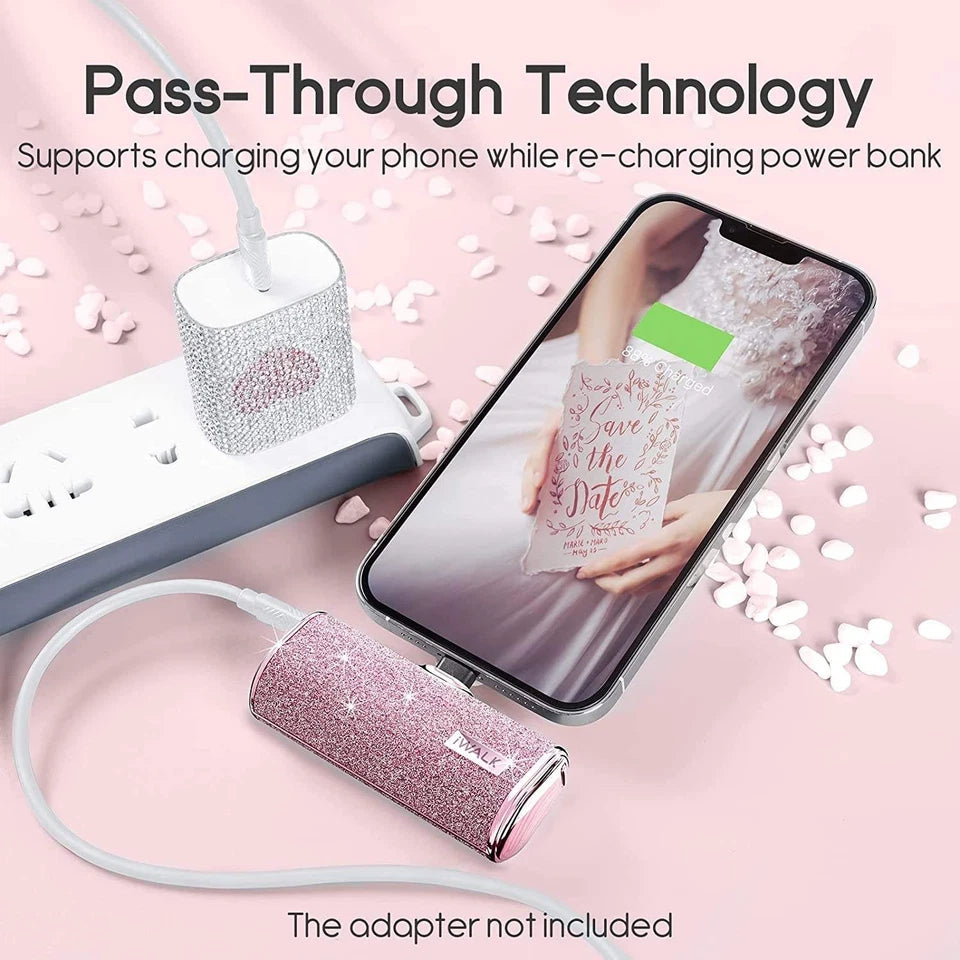 iWALK Portable Charger 4500mAh – Pink Compact Power Bank for iPhone (Lipstick Size)