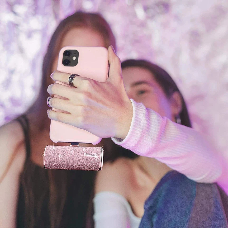 iWALK Portable Charger 4500mAh – Pink Compact Power Bank for iPhone (Lipstick Size)
